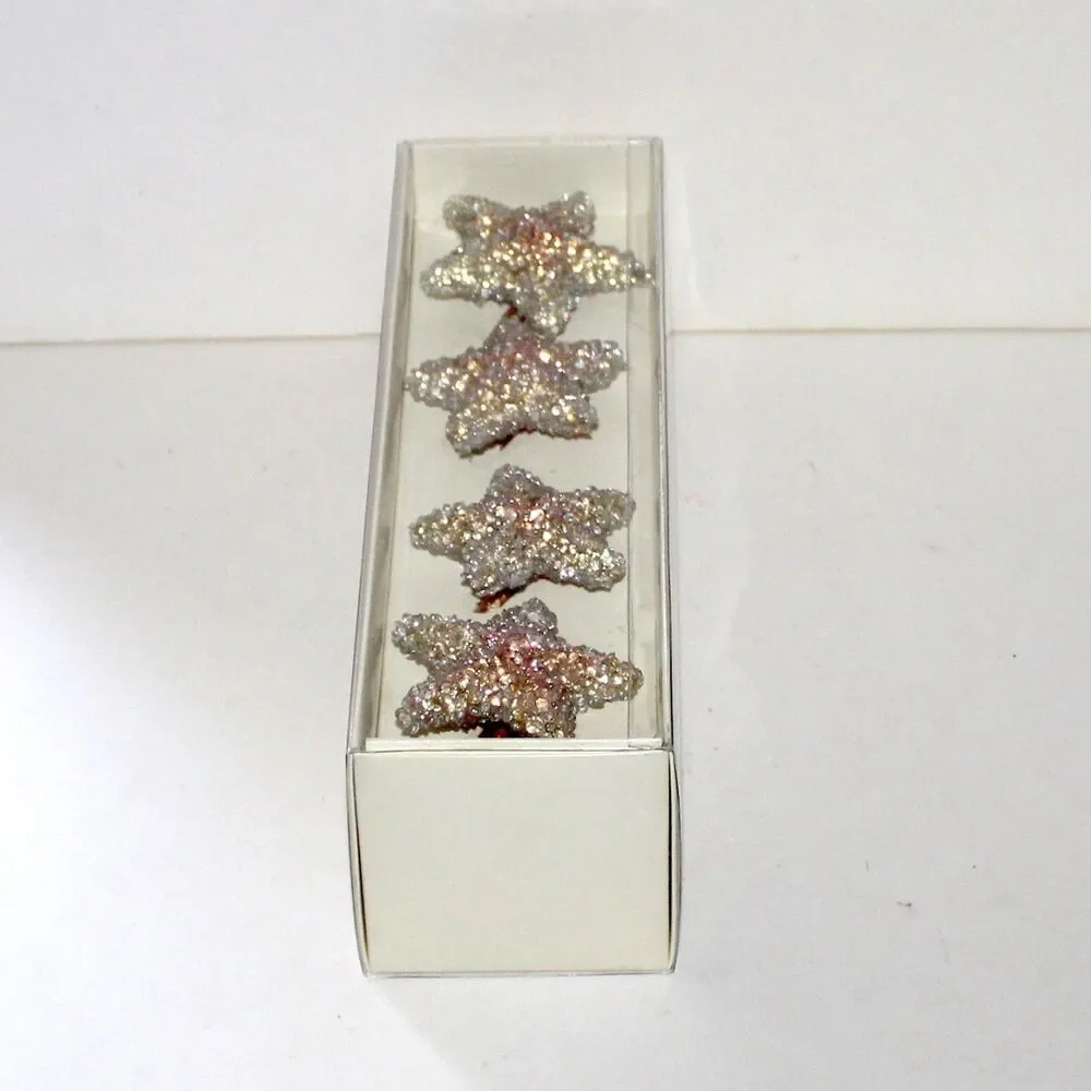 Pier1 4 Napkin Ring Set Gold Stars beaded NEW coastal table decor boho
